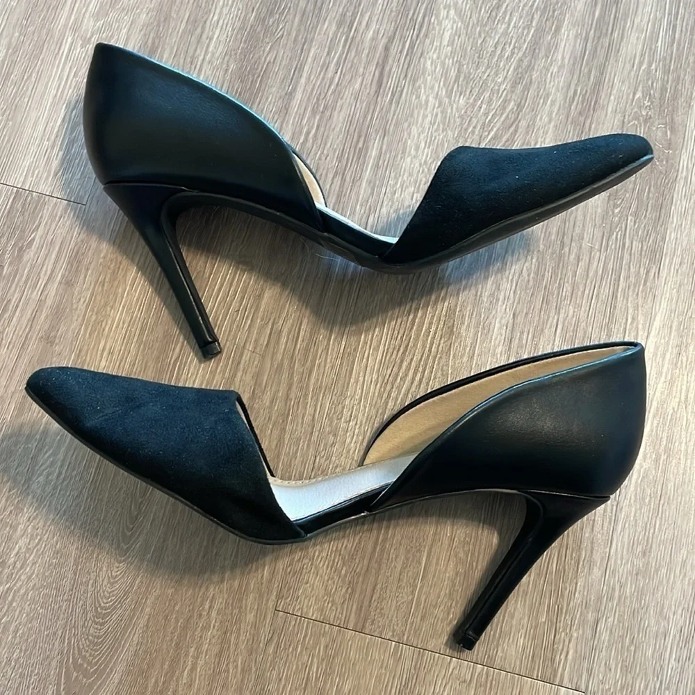 French Connection Women’s Pointy D’orsey Heels Size 10 Black Leather Cocktail